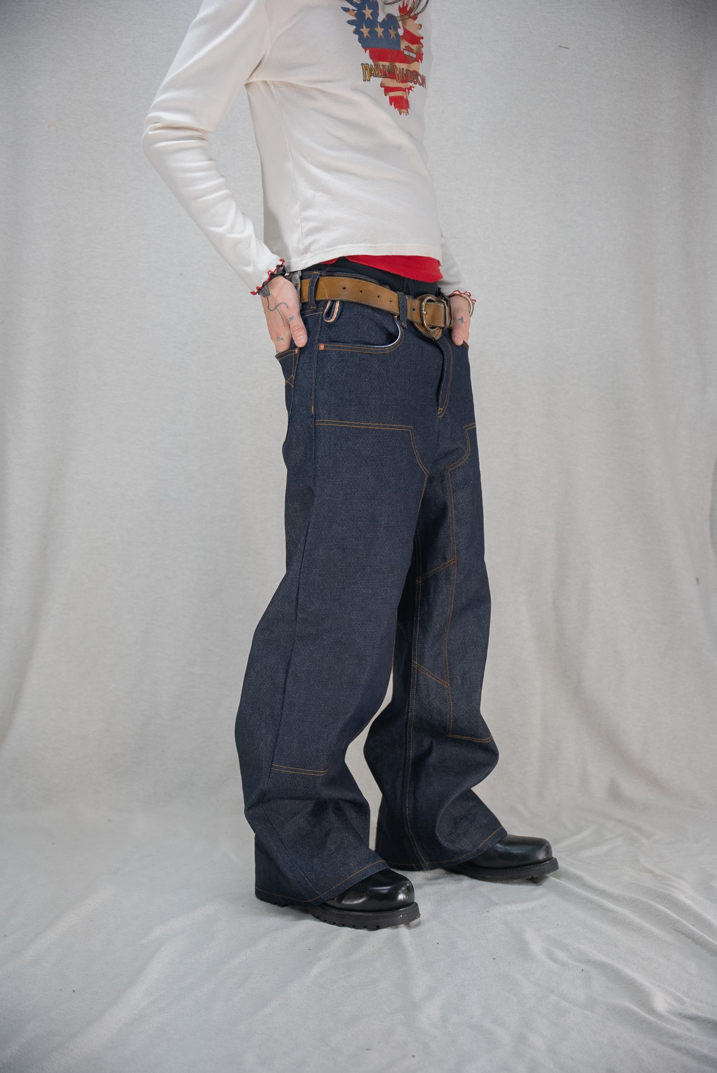 Selvedge Denim Jeans - Baggy Double Knee