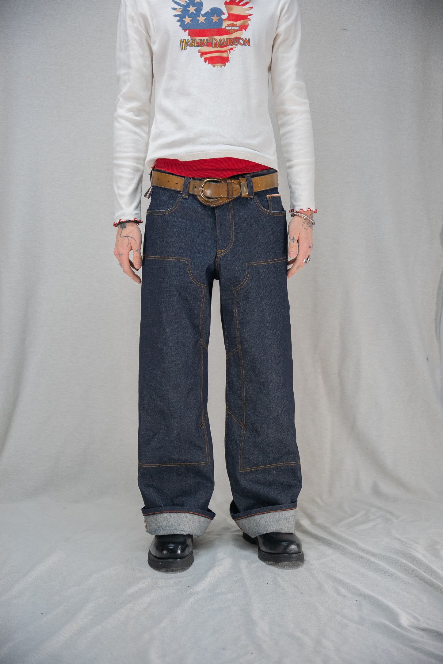 Selvedge Denim Jeans - Baggy Double Knee