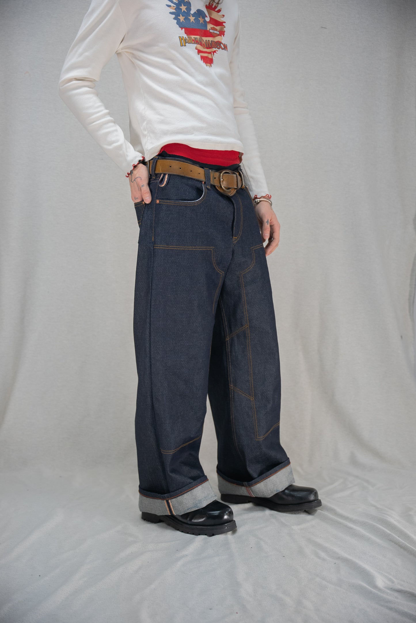 Selvedge Denim Jeans - Baggy Double Knee